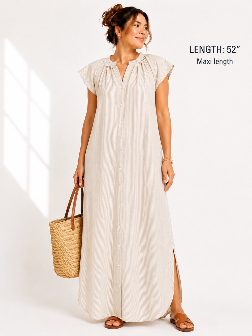 Xirena Cream Navy Pinstripe Cotton Maxi Dress Large Made USA Coastal Chic